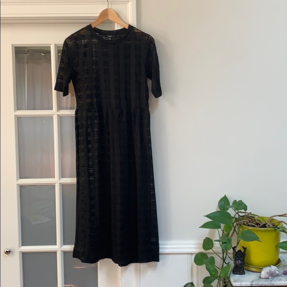 sheer black mesh dress, midi length